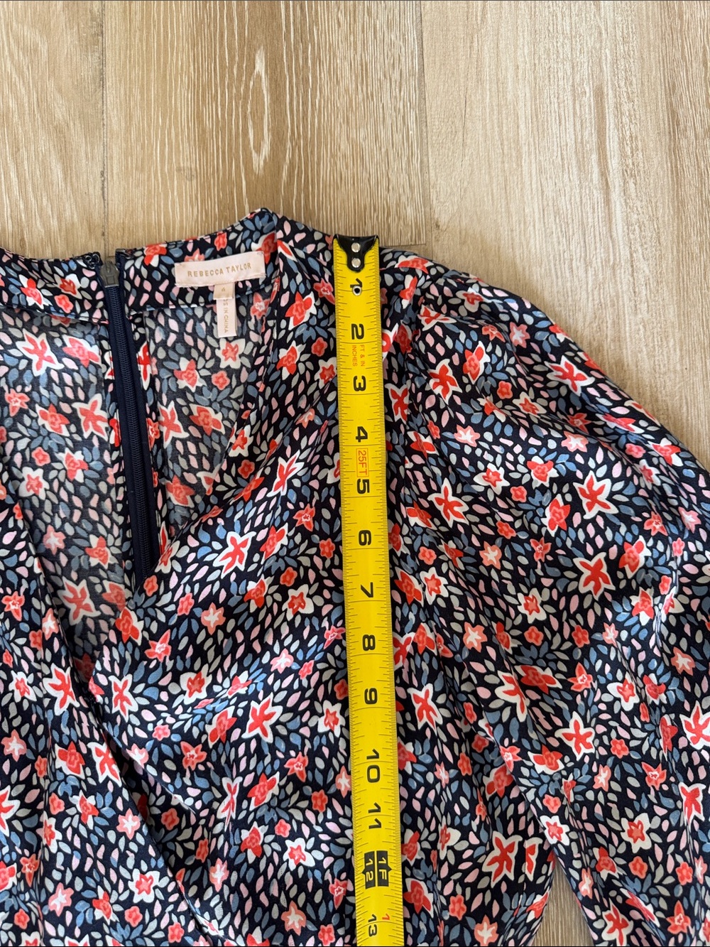 Floral V-Neck Long Sleeve Jumpsuit in Navy with Coral Accents - Picture 9 of 16